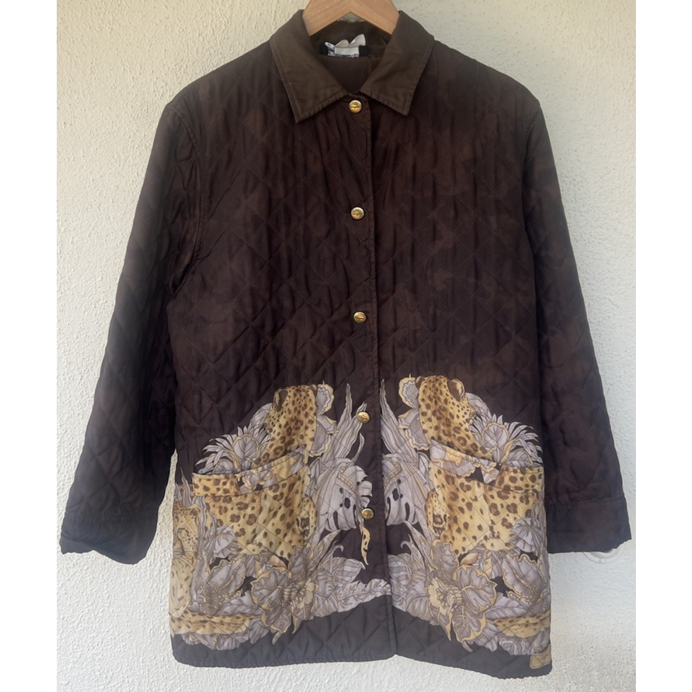 Vintage Salvatore Ferragamo Leopard Quilted Jacket Safari Brown Men’s Size Small